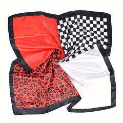Geometric Plaid Print Bandana Silky Square Scarf Satin Shawl Head Wraps