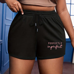 Casual Shorts Women's Plus Letter Print High Rise Slight Stretch
