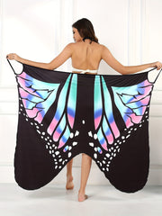 Butterfly Print Surplice V Neck Cover Up High Strech Sleeveless Beach Cover Dres