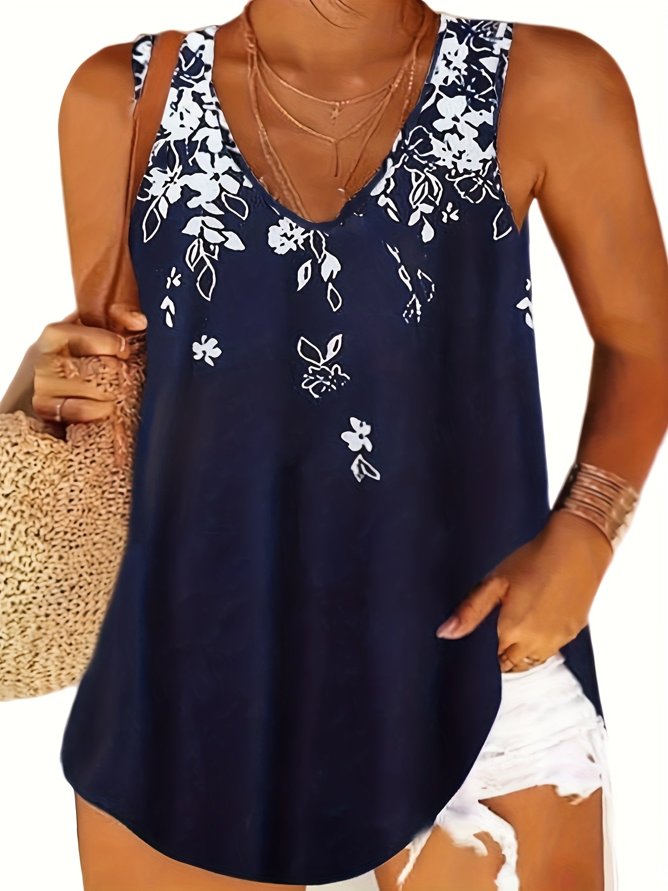 Floral Print V Neck Tank Top