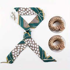 3pcs Green Ribbon Neckerchief Hair Tie Set