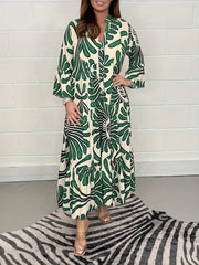 Women's Floral Print Bell Sleeve Maxi Smock Dress
