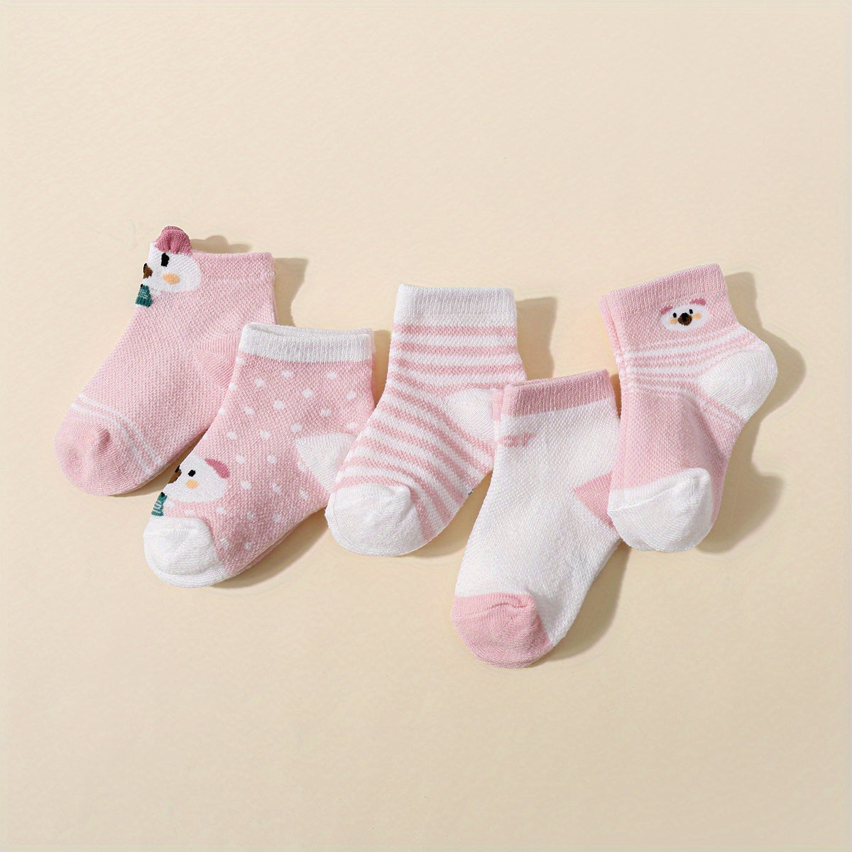 5 Pairs of Cute Bear Socks for Spring & Summer