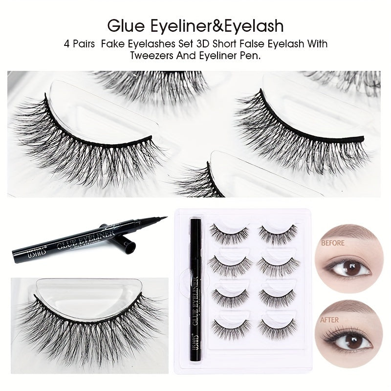 4 Pairs 3D Faux Mink Eyelashes Natural Look Cat Eye Wispy Lashes