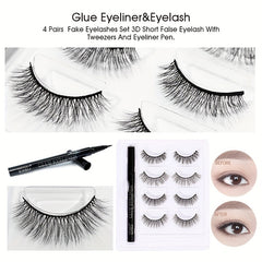 4 Pairs 3D Faux Mink Eyelashes Natural Look Cat Eye Wispy Lashes