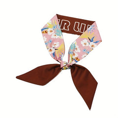 2pcs Red Floral Dotted Skinny Scarf Long Ribbon Neckerchief Twilly Scarf