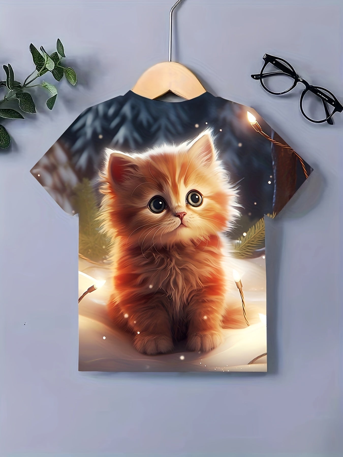 3D Cat Graphic Short Sleeve T-shirt for Girls