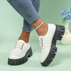 Women's Platform Loafers Round Toe Lace Up Low Top Shoes