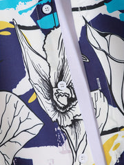 Men's Floral Lapel Shirt Casual Button Up Short Sleeve Loose Shirt