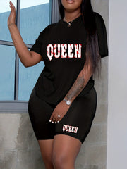 Letter Print Short Sleeve Top & Shorts Set