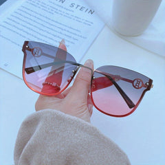 Semi Rimless Sunglasses Gradient Lens Metal Temple Beach UV400