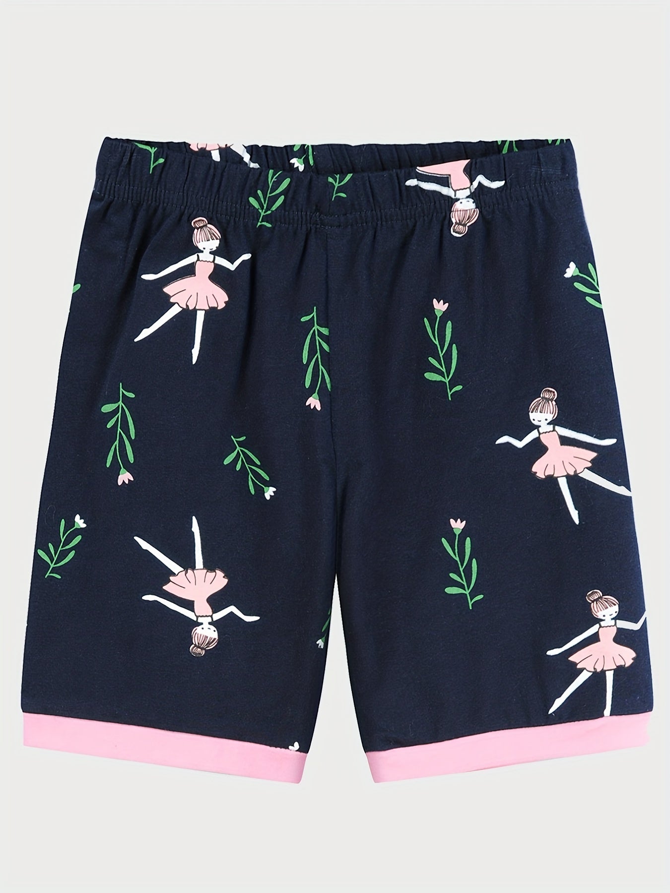 2pcs Toddler Girls Cotton Pajamas Set with Ballerina Graphic Tee & Floral Shorts