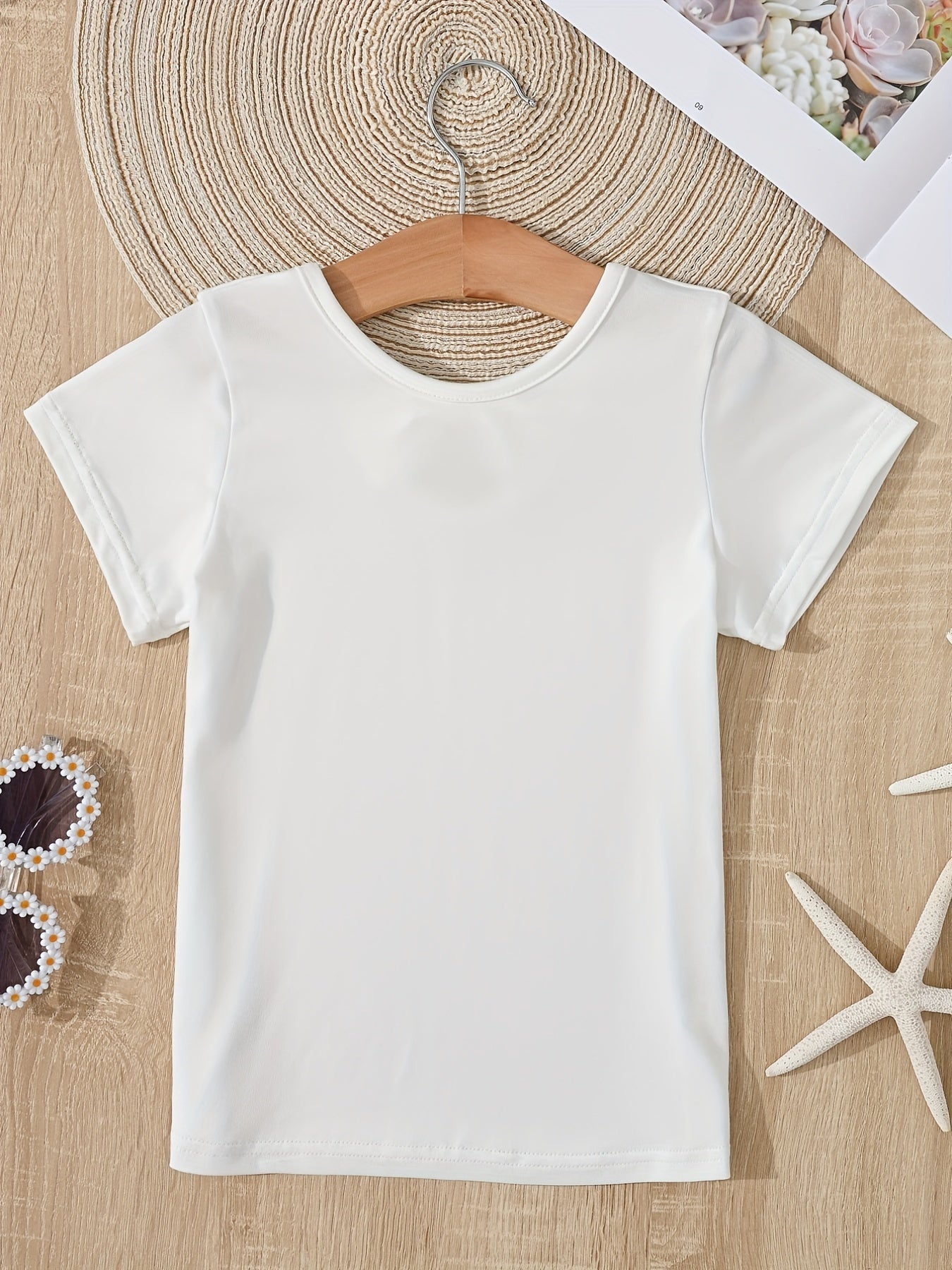 Girls Solid T shirt Casual Mid Stretch Bow Tie Crew Neck Tee Top