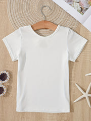 Girls Solid T shirt Casual Mid Stretch Bow Tie Crew Neck Tee Top