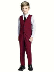 4pcs Boys Slim Fit Gentleman Outfit Set Long Sleeve Shirt&Pants&Vest&Tie
