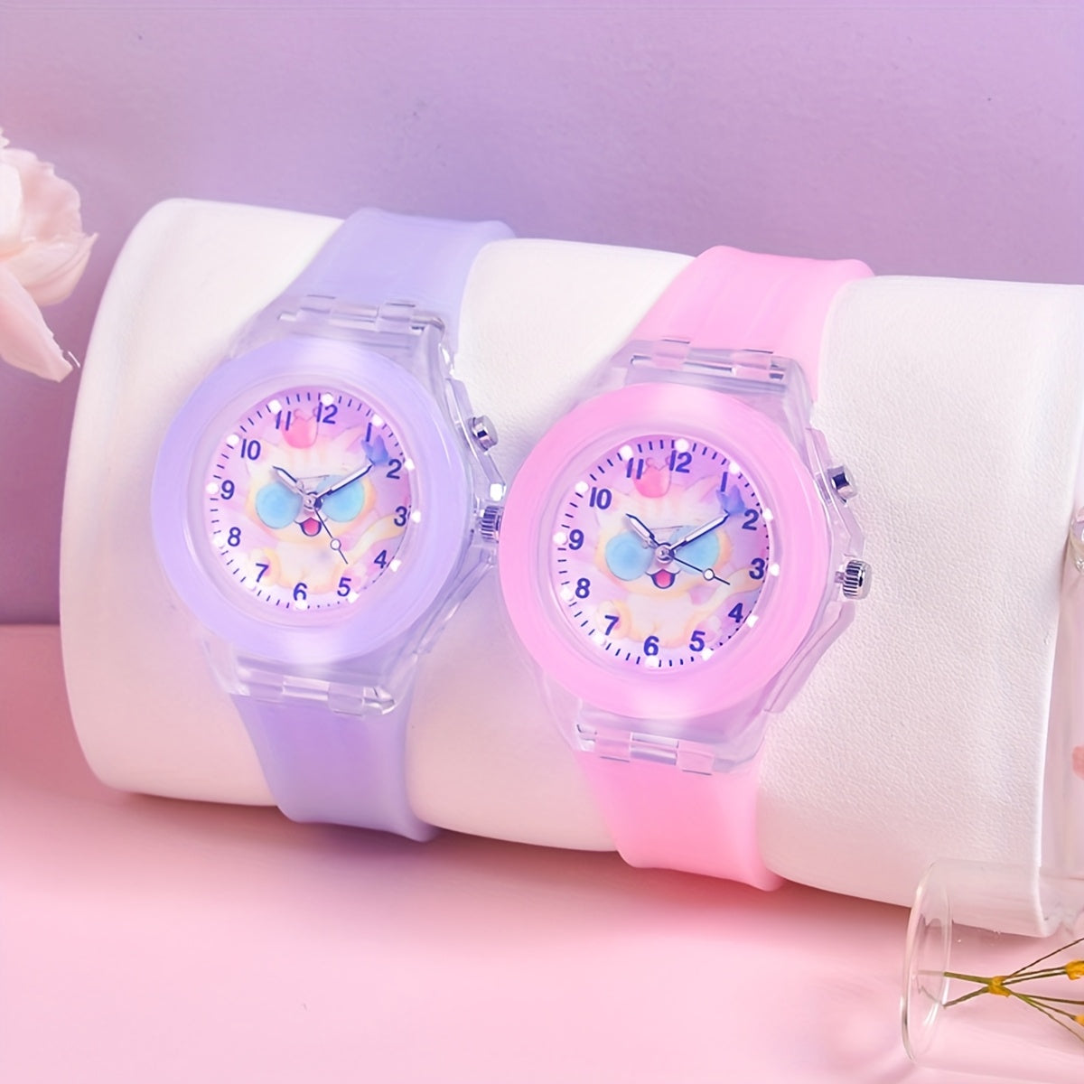 Christmas Pony & Kitten Pattern Watch for Girls, Luminous Quartz Wristwatch