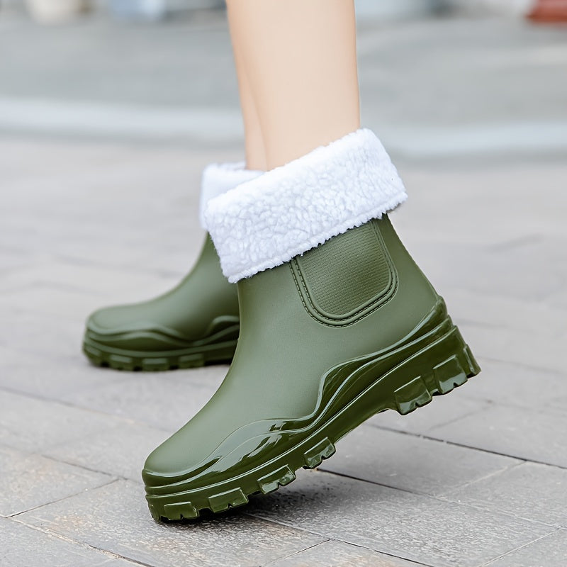 Women's Winter Rain Boots Waterproof Anti-slip Fleece lined Rubber Work Shoes