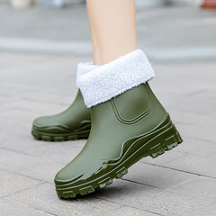 Women's Winter Rain Boots Waterproof Anti-slip Fleece lined Rubber Work Shoes