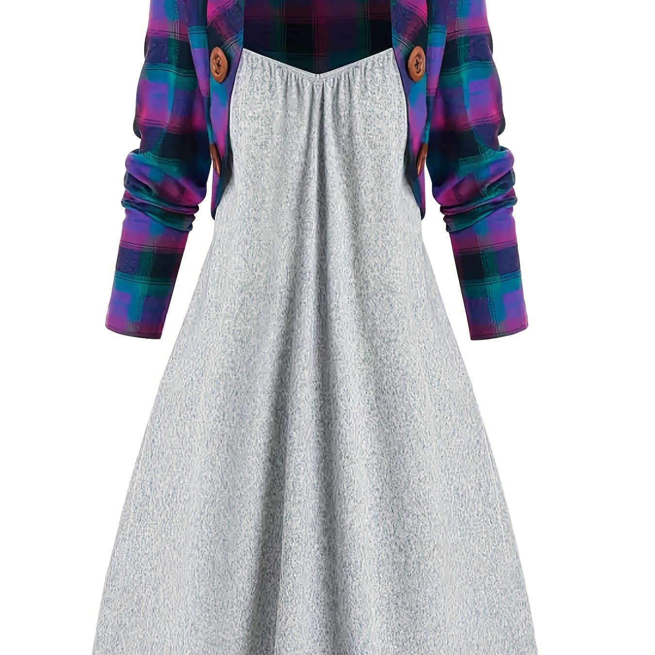 Plaid Crop Cardigan & Cami Dress Set