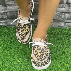 Leopard Print Love Couple Flat Skate Shoes Lightweight