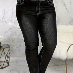 High Waist Solid Button Up Skinny Jeans