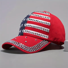 American Flag Sunshade Baseball Cap with Inlaid Diamonds