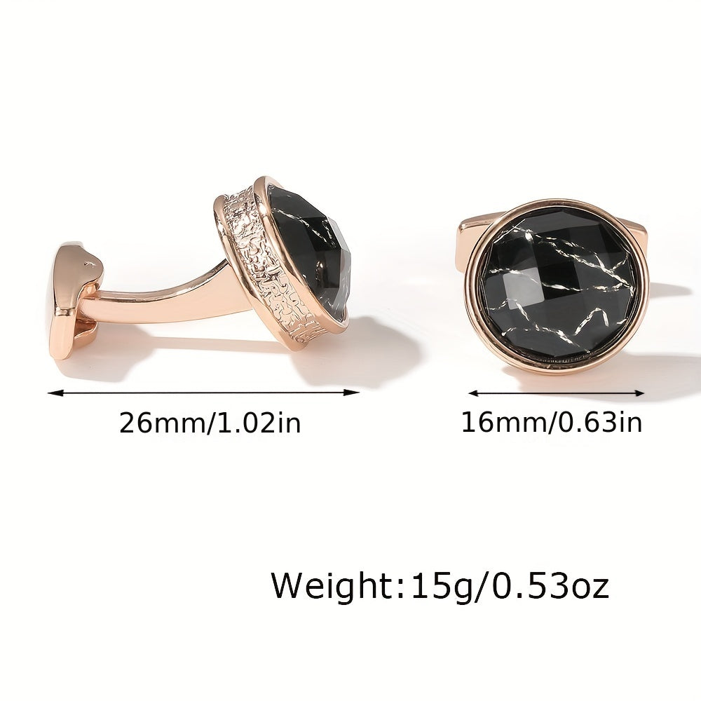 Retro Inlaid Marble Round Cufflinks Closure Unisex Buckle