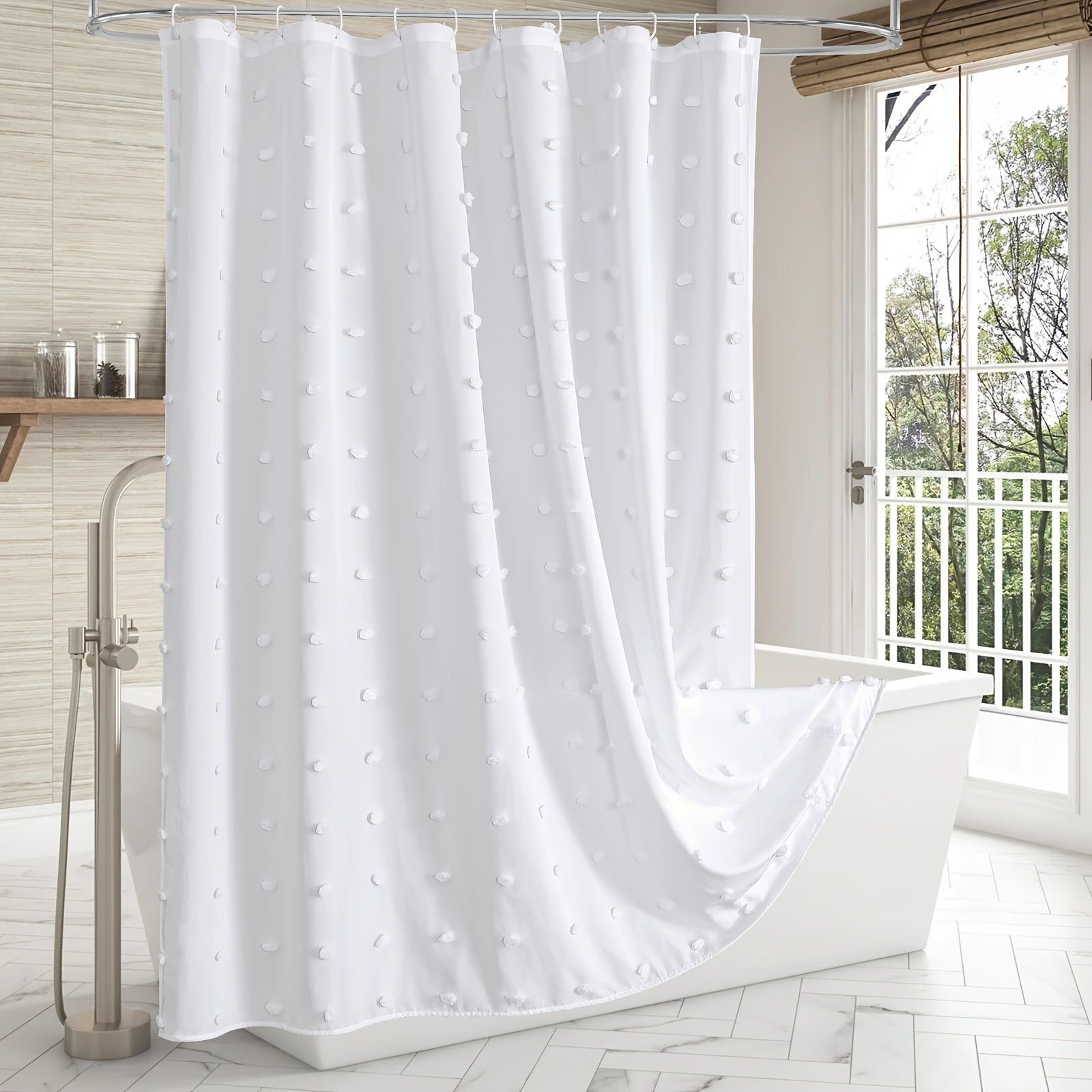 Boho Tufted Pleat Fabric Shower Curtain