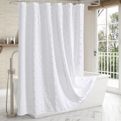 Boho Tufted Pleat Fabric Shower Curtain