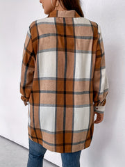 Plaid Print Button Up Long Sleeve Tunic Shirt