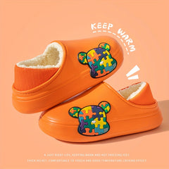 Bear Plush Lined Slippers Cozy Winter Home Shoes