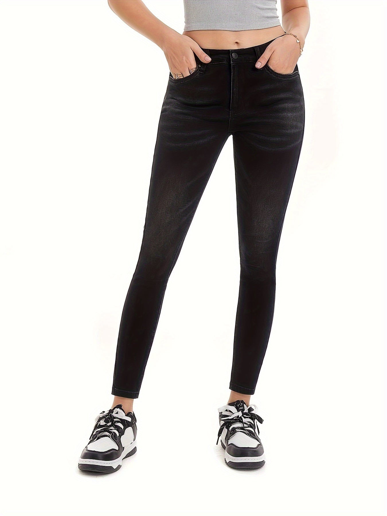 Plus Solid High Rise Button Fly High Stretch Skinny Jeans