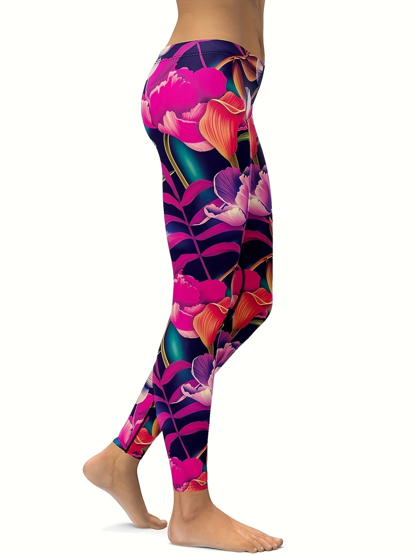 Flower Print Yoga Leggings for Women Slimming Fitness Workout Sports Tights