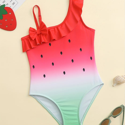 Girls Strawberry Off Shoulder Swimwear Quick Dry Sleeveless Suit Kids Summer