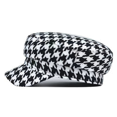 Women's Houndstooth Newsboy Cap Military Style Hat