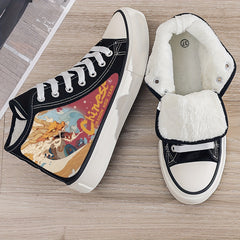 Dragon Print Plush Lined Chunky Canvas Sneakers