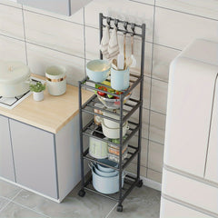 5-Layer Kitchen Storage Rack with Pulleys & Hooks