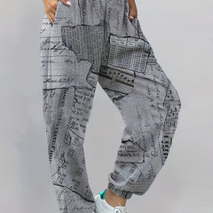 Newspaper Print Sweatpants Jogger Pants Women's Clothing