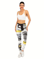 Sexy Stripe Print Leggings High Waist Slim Leggings Women's Clothing