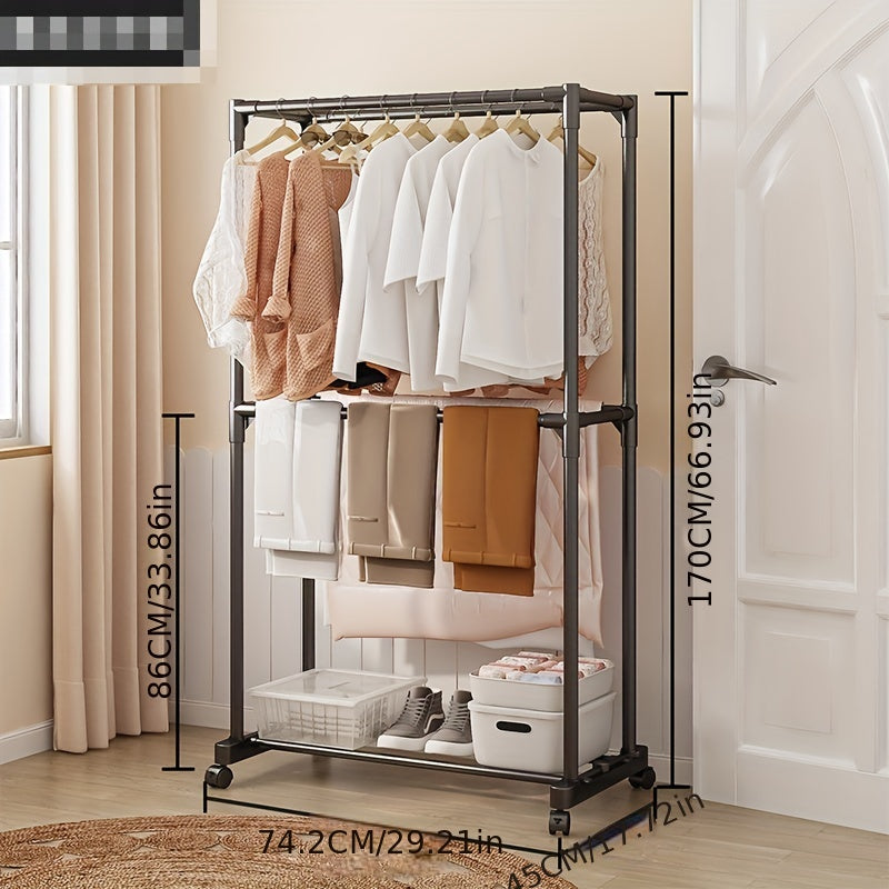 1pc Entrance Coat Rack 2 Rods Shoe Rack with Storage Shelves - Hallway Organizer