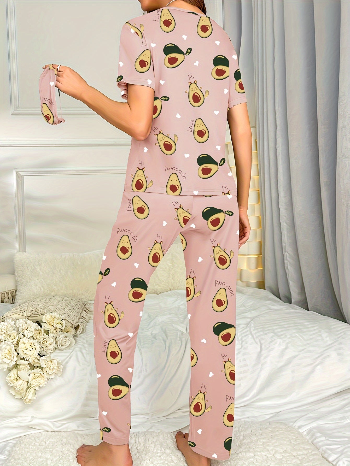 Women's Fruit Print Two piece Pajama Set Short Sleeve Tops & Pants