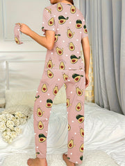 Women's Fruit Print Two piece Pajama Set Short Sleeve Tops & Pants