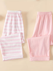 Girls Stripe Print Elastic Waist Trousers Loungewear