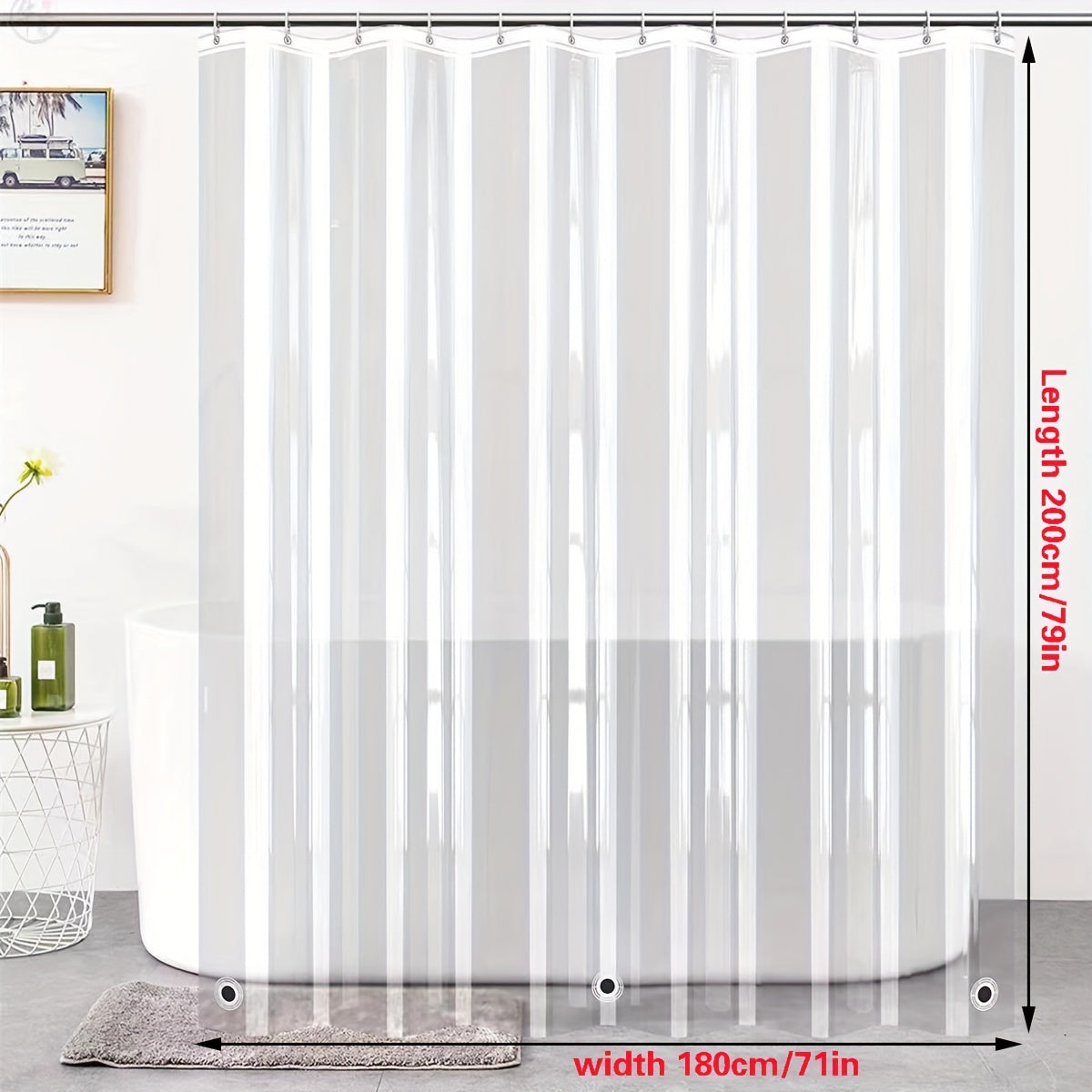 1pc Transparent Shower Curtain With 3 Magnets Vertical Sense Of Heavy Waterproof