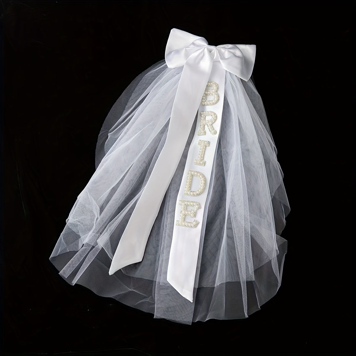 Bridal Veil Rhinestone Bride Bow Tulle Headpiece for Bachelorette Bridal Showers