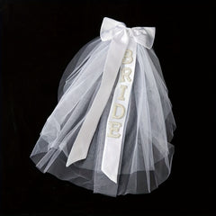 Bridal Veil Rhinestone Bride Bow Tulle Headpiece for Bachelorette Bridal Showers