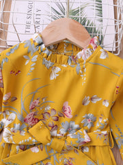 Girls' Botanical Print Long Sleeve Dress