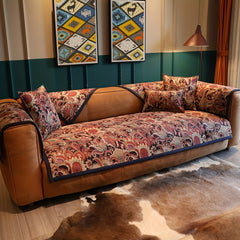 American Style Sofa Slipcover Vintage Flower Pattern Non-slip Particles
