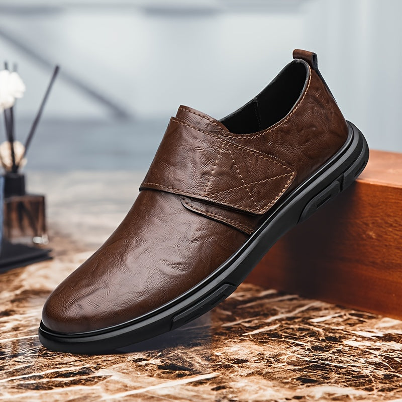 CLOHOO Men's Leather Hook And Loop Outdoor Loafer Shoes
