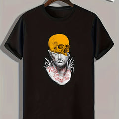Skull Statue Print Men's Graphic Tee for Summer
